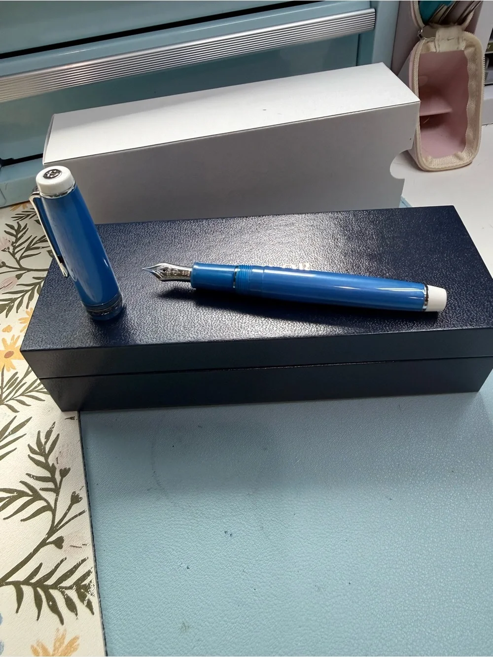 Sailor Blue Cobra PGS Fountain Pen with Silver Accents; 14k M nib